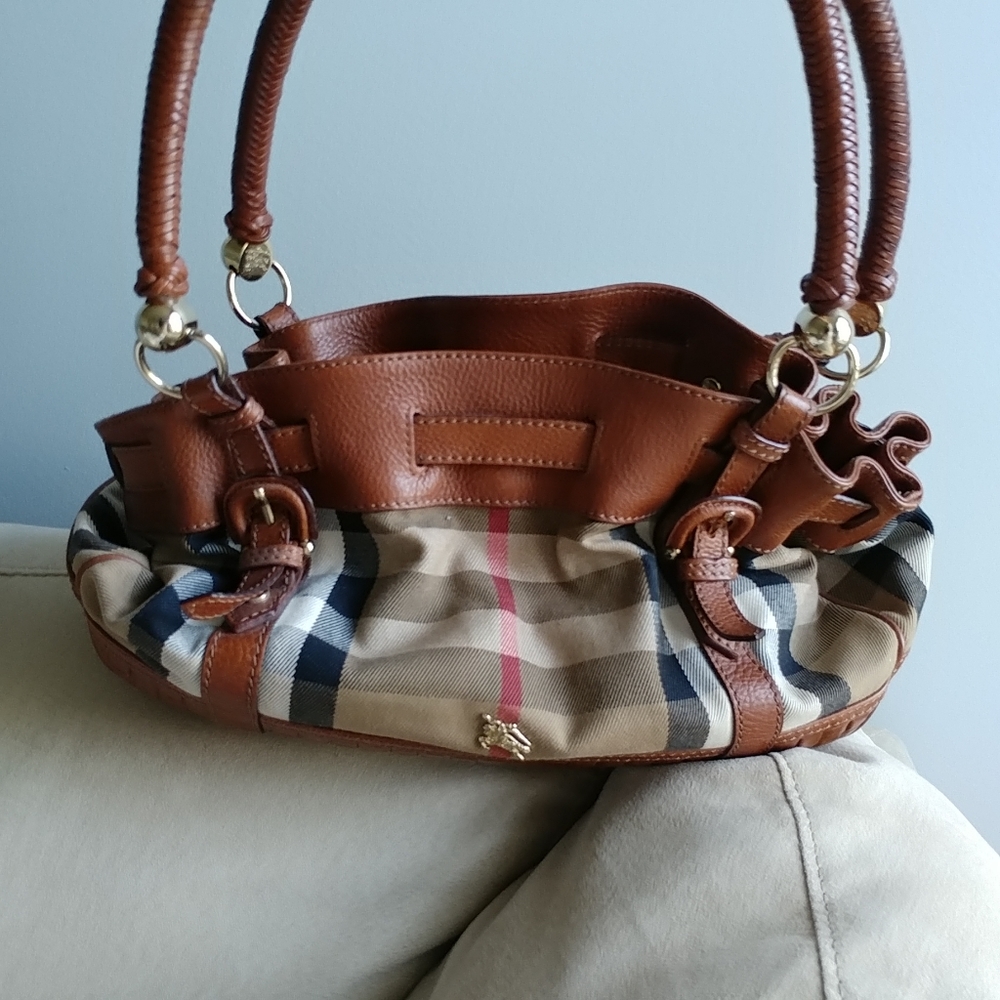 Burberry House Check Canvas Leather Shoulder Bag